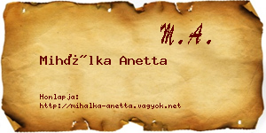 Mihálka Anetta névjegykártya